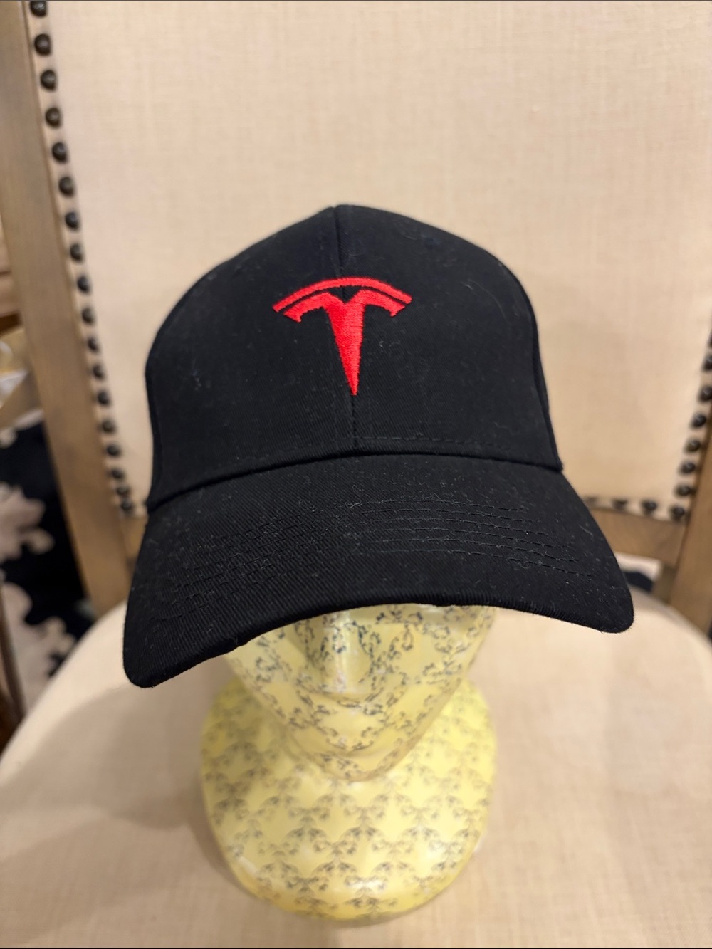 Tesla Black Baseball Cap with Red Logo